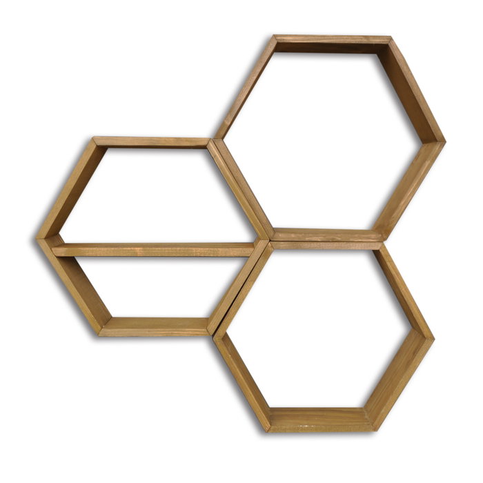 Hanah Home Hex004 Estantería de pared de madera de abeto, Nogal (3 Piezas)